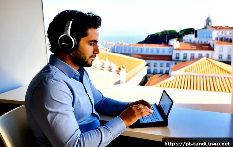 통번역사 통번역 시장 트렌드 - Photorealistic modern localization workspace in Lisbon, Portugal, professional Portuguese translator...
